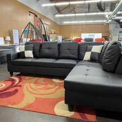 Black Leather Sectional 