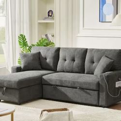 81.5 in. Straight Arm Velvet L-Shaped Sofa Reversible Sofa Bed Sofa Couch Sleeper with USB Port and Storage in Dark Gray
