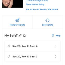 2 Luis Miguel Tickets in Seattle for tomorrow (Sec 20, Row E, Seat 6-7)