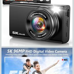 5K 96MP Digital Camera for Photography with 6X Optical Zoom,2026 Upgraded Autofocus Vlogging Camera for YouTube with Dual Lens, 64GB Card, Flash, Anti