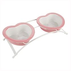 Princess Heart Shaped Dog Bowls & Stand