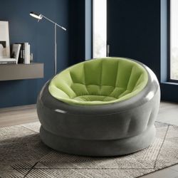 Intex Empire Papasan-Style Inflatable Lounge Chair with Flocked Surface & Water-Fill Anchor, 44" x 43" x 27", Green with Gray Trim (68581EP)
