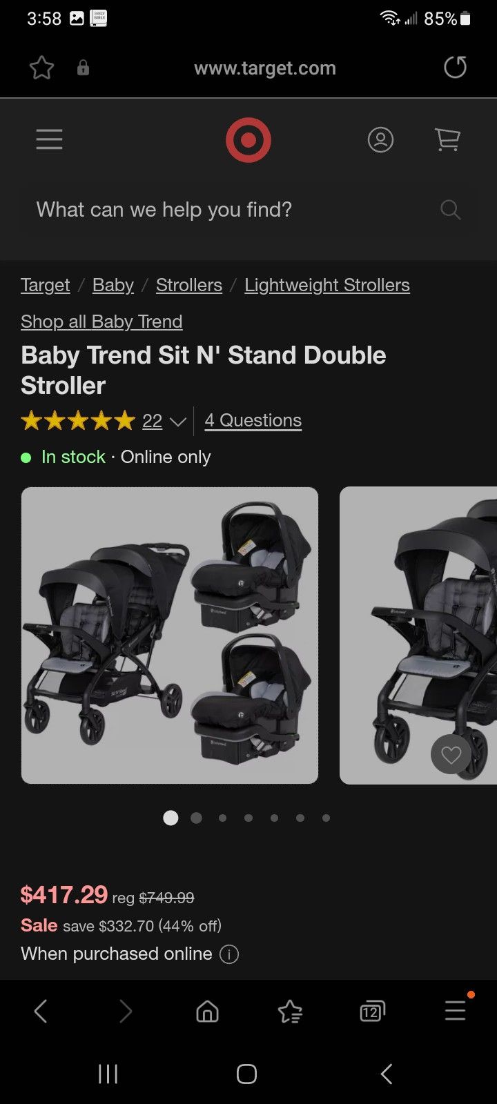 Double Stroller With Car Seat & Base