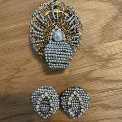 Miriam Haskell broach and earring set Circa 1962