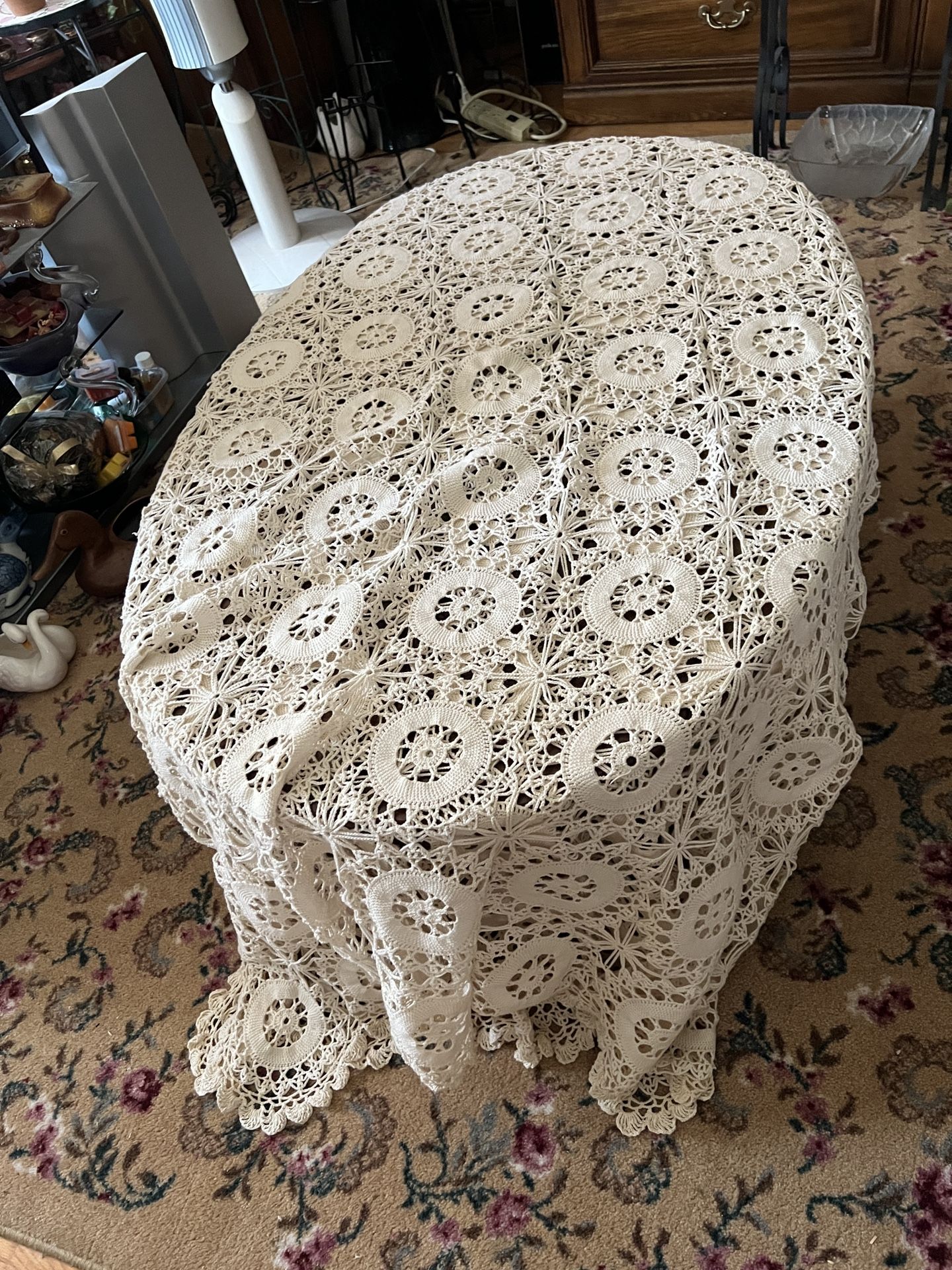 176” By 72”Hand Qureshed Off white Table Cloth.