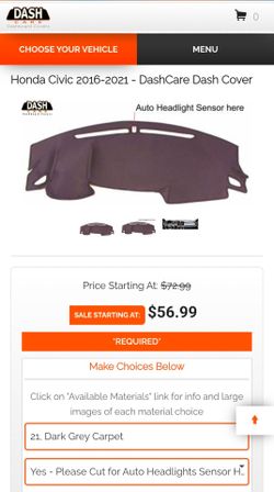 2016-2021 honda Civic dash cover