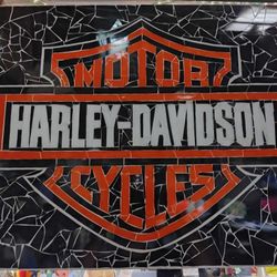 HANDMADE 30"x25" HARLEY DAVIDSON MOSAIC LOGO SIGNED BY ARTIST