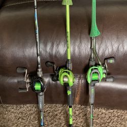 Baitcaster Fishing Poles  Prices Left To Right $130,$140,$90