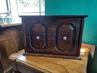 Antique wood desktop bar cabinet