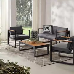 Hampton Bay Pinnacle Park 4 Piece Metal Patio Conversation Set With Graphite Cushions