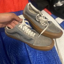 Blue, Brown Vans 