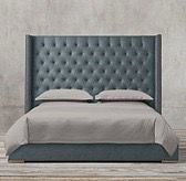 Adler Shelter Diamond-Tufted Fabric Bed with Nailheads