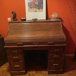 Vintage OakCraft Roll Top Desk with Writers Chairs