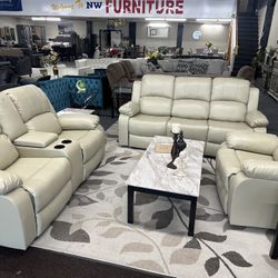 Black/cream 3 Pcs Leather Set 