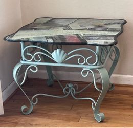 Wrought Iron Glass Top Side Table