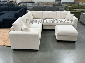 New! Plush Ivory Sectional, Sectional And Storage Ottoman, Sectionals, Sofa, Couch, Beige Couch, Ivorry Couch, Corduroy Sectional, ivory Sofa