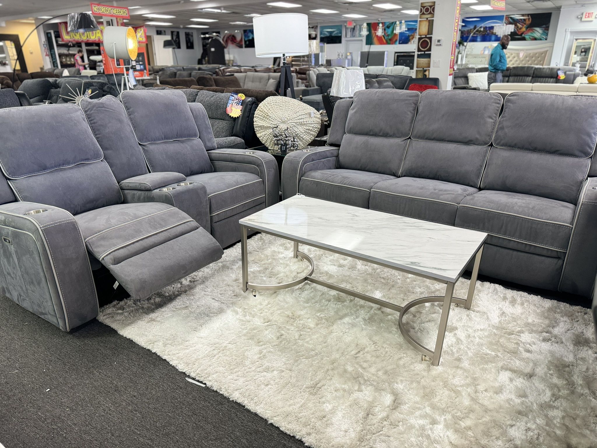 Gorgeous Grey Power Reclining Sofa&Loveseat On Sale Now $1499🚨