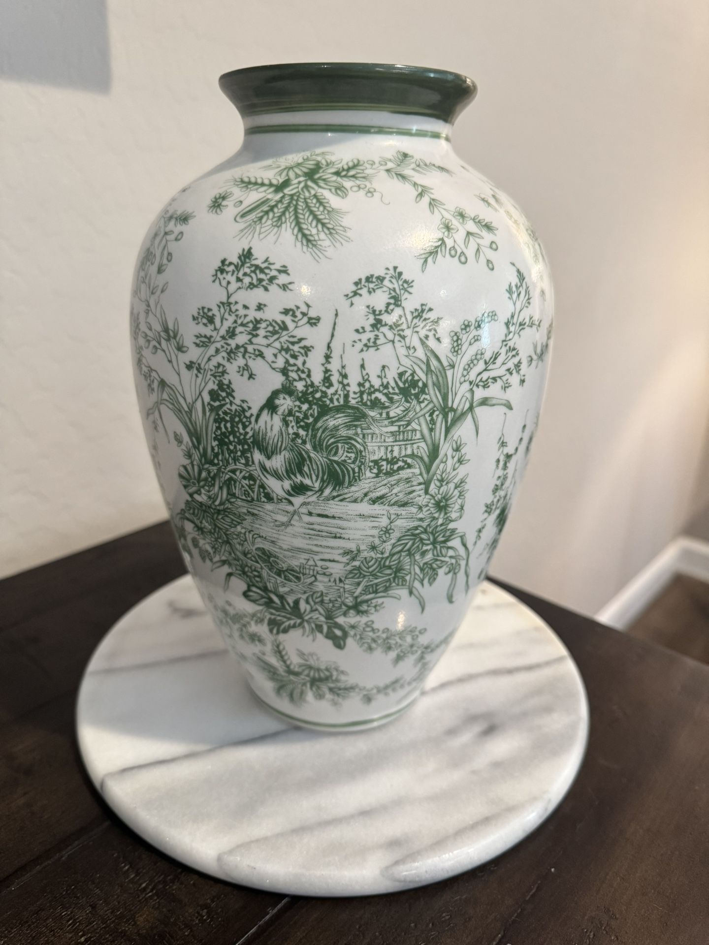 Vintage Green Floral Ceramic Vase