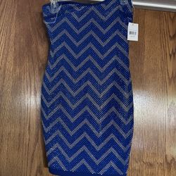 Blue Sequence Strapless Dress