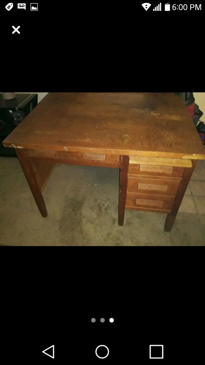 Antique wood desk with secret locking drawer