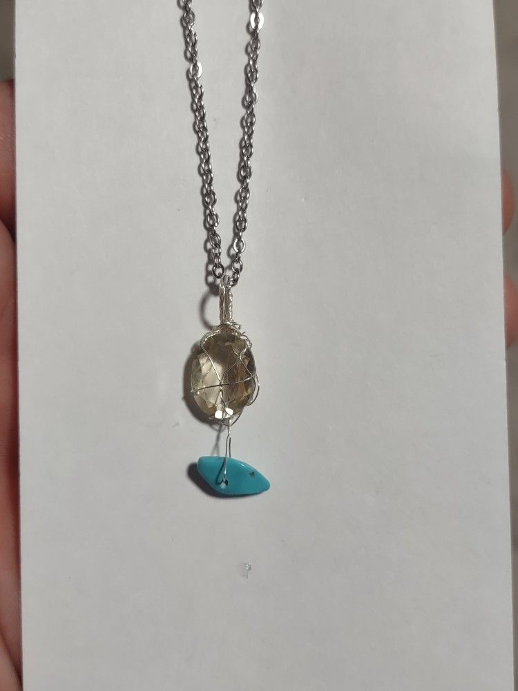 lemon topaz in sterling silver, turquoise necklace