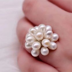 White pearl cluster ring