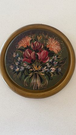Hand painted wooden plate set of two