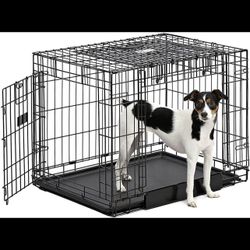 Qpets 42” Dog Crate, Folding Dog Kennel, Dog Cage, Two Doors, with a Tray