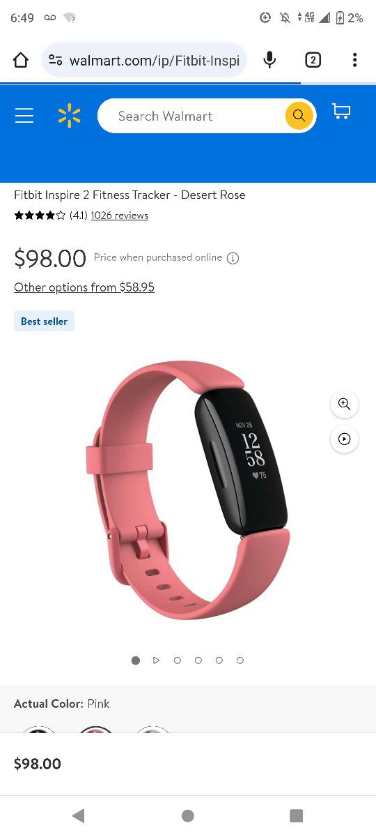 Fitbit Inspire 2  Fitness Tracker Rose Gold Work For iPhone Or Android 