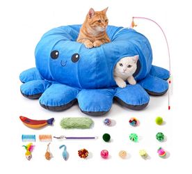 Cat Tunnel Bed with 20 Cat Toys, Kitten Toys for Indoor Kittens,Blue