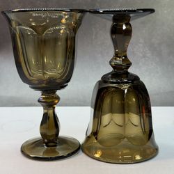 Set of (7) Vintage Imperial Glass Old Williamsburg Wine Goblets 4 oz.| Smokey "Nut" Brown Glassware | Mid-Century Barware. Mint condition. 
