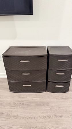 Set of 2 Dark Brown Woven-Look Plastic Storage Drawers (Sterilite Weaver Style)