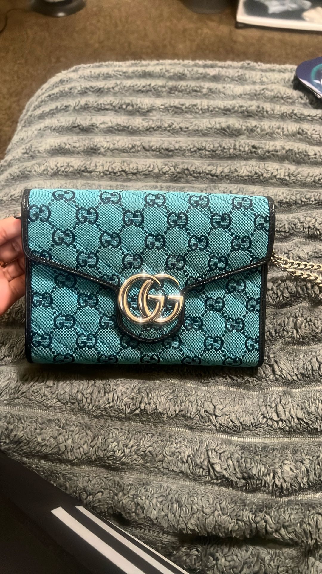 Blue Gucci Marmont Canvas Bag