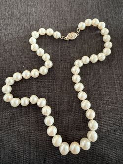 White Pearl Strand Necklace with Silver Clasp