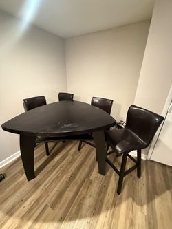 Dark Wood Counter Height Dining Table with 4 Chairs