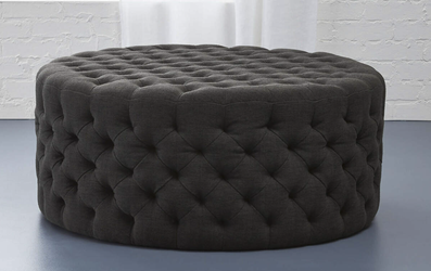 CB2 Round Tufted Ottoman – Charcoal Gray
