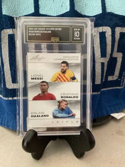 2024 Leaf Legends Exclusive Edition #ELE48 Triple Messi/Ronaldo/ Haaland. Gem. Mint 10