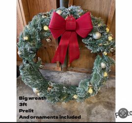 3ft Pre-Lit Flocked Christmas Wreath with Ornaments