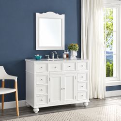 Hampton Harbor 44” White Bathroom Vanity with Marble Top