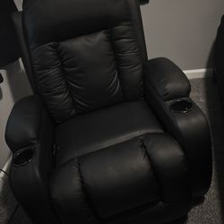 Black Leather Massage Recliner With Heating Option