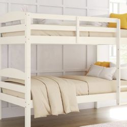 Wood Twin-over-Twin Convertible Bunk Bed white 