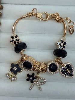 Gold-Tone Black Charm Bracelet