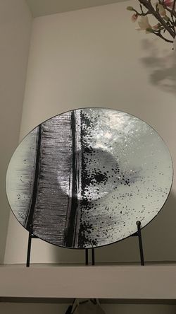 Round Abstract Glass Art Disc on Stand