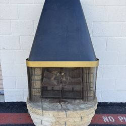 Vintage Modern Fireplace with Brass Trim — Mid-Century Style