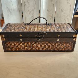 Vintage Decorarive Wood And Rattan Small Storage Box