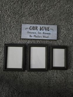 Wall Decor Sign and Brown Photo Frames Set