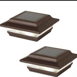CLASSY CAPS Imperial 4 in. x 4 in. Outdoor Bronze Cast Aluminum LED Solar Post Cap (2-Pack)
