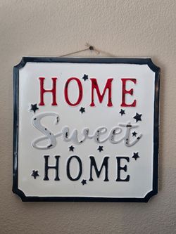 Home Sweet Home Metal Wall Sign Patriotic Red White Blue Farmhouse Decor
