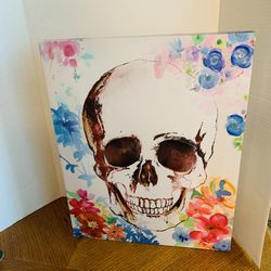 Flower Skull Canvas 16x20 Abstract Painting 