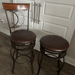 Leather And Wood Steel Barstools- 4 Total 